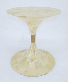 18" Round top Mother Of Pearl Veneer Tulip Base Side End Table Stand MINT
