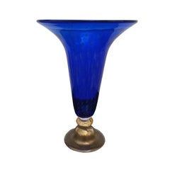 Königsblaue mundgeblasene Murano-Vase, Gabbiani Venezia zugeschrieben