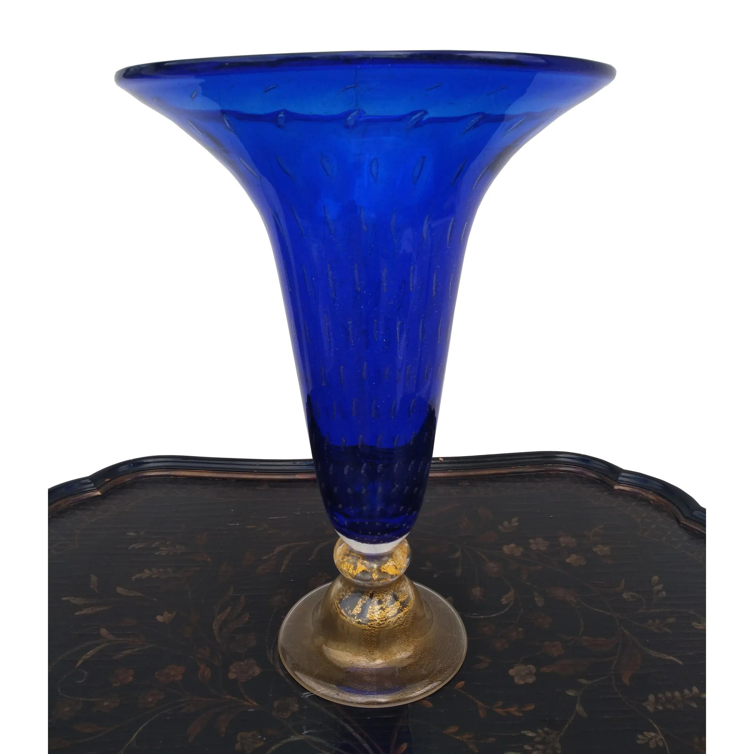 Rococo Revival Royal Blue Hand Blown Murano Vase Attributed to Gabbiani Venezia For Sale