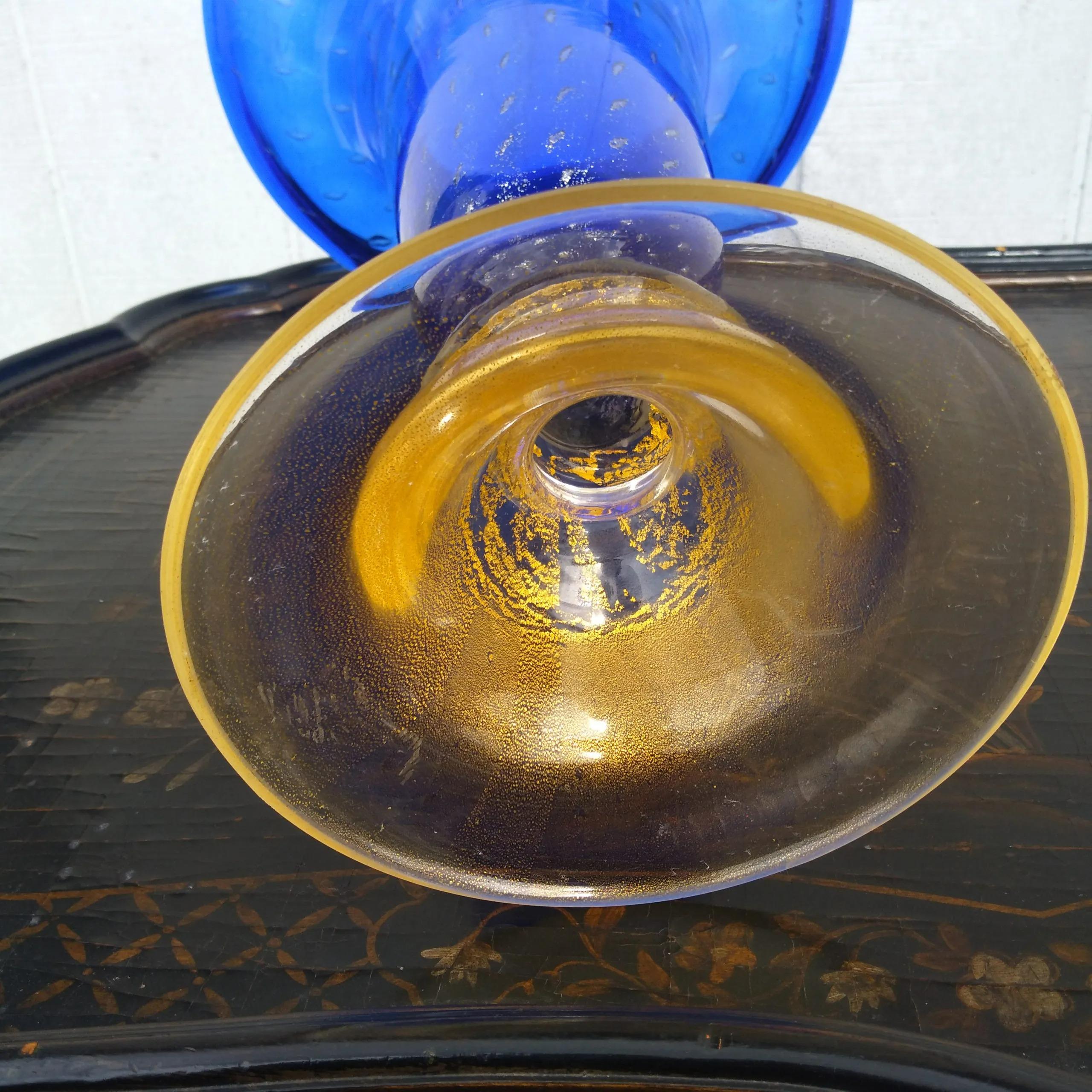 20th Century Royal Blue Hand Blown Murano Vase Attributed to Gabbiani Venezia For Sale