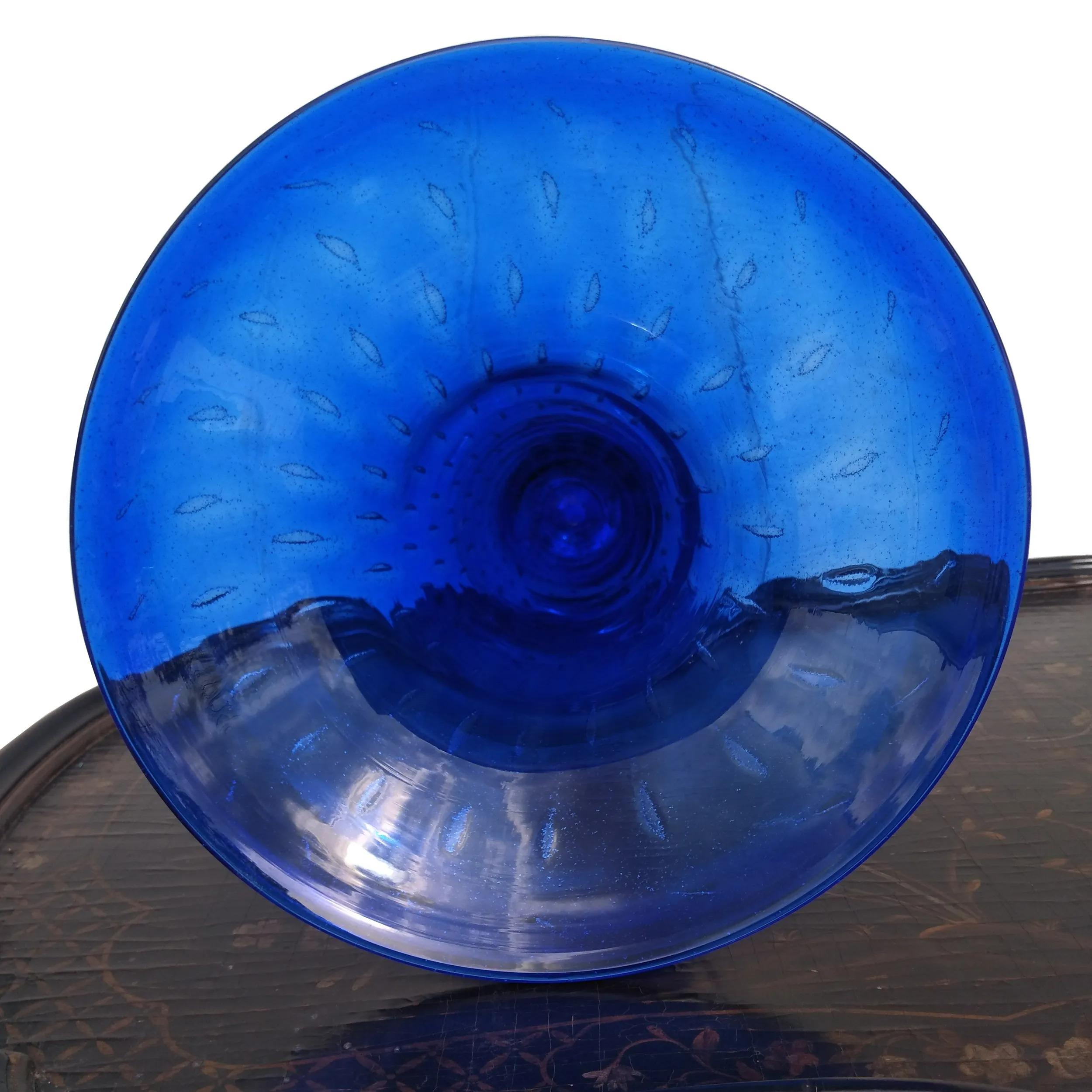 Art Glass Royal Blue Hand Blown Murano Vase Attributed to Gabbiani Venezia For Sale