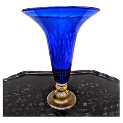 Vintage Royal Blue Hand Blown Murano Vase Attributed to Gabbiani Venezia