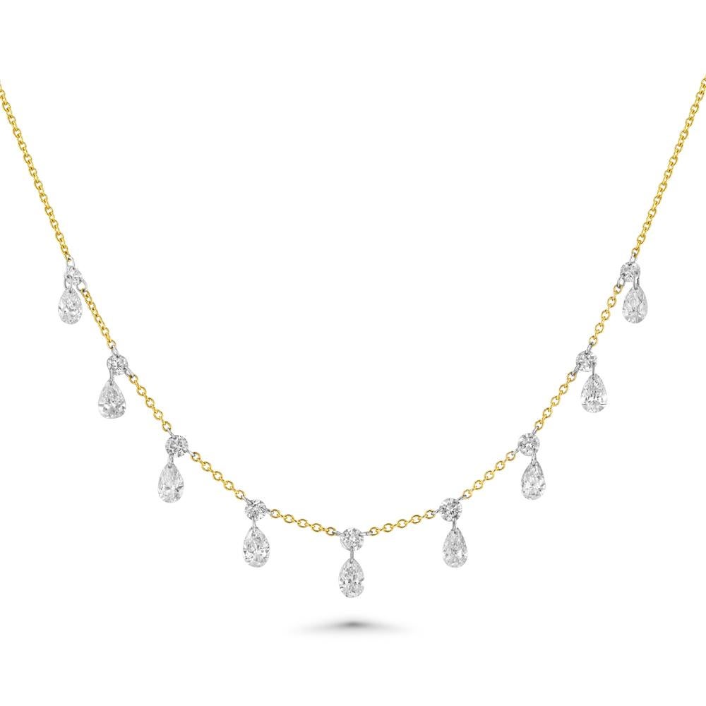 Women's or Men's 18 Stone RD/PE Diamond Centered Fringe Necklace For Sale