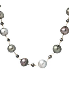 18" Tahitian Pearl & Natural Black Diamond(14.00ct) Necklace in 14K Yellow Gold