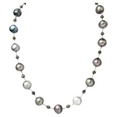 Collier 18" perle de Tahiti et diamant noir naturel (14.00ct) en or jaune 14K