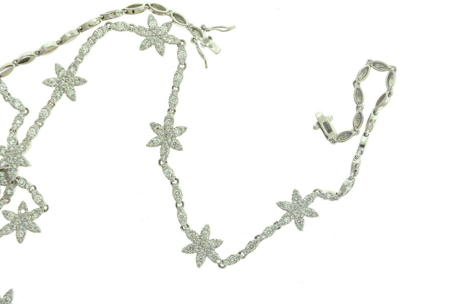 Women's or Men's 18 Carat Flower Diamond Paved White Gold Long Necklace