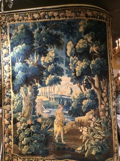 18th Century Flemish Tapestry Depicting Forest, with Birds and a Hiking Man