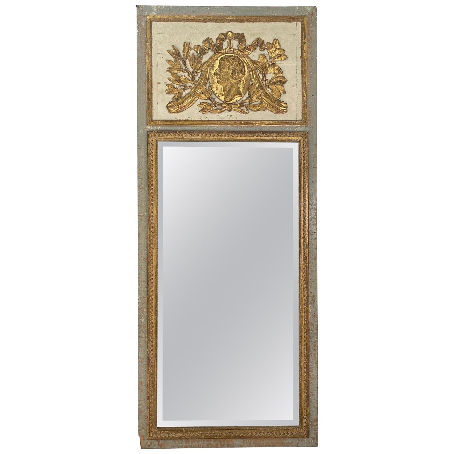 18th Century French Louis XVI Painted and Gilded Wooden Trumeau Mirror