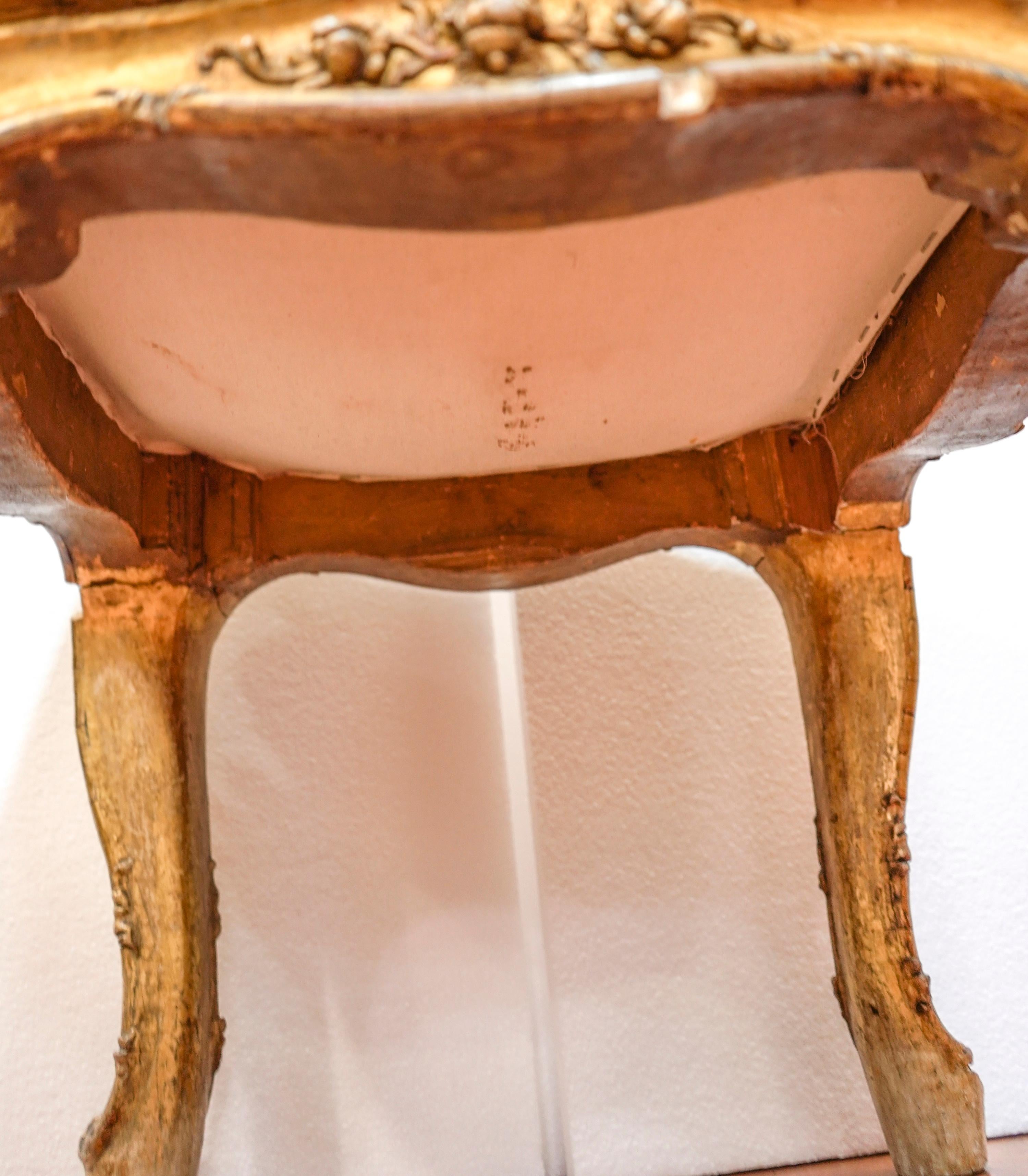 18th Century French Louis XV Carved and Golded Wood Footstool and Upholstered 3