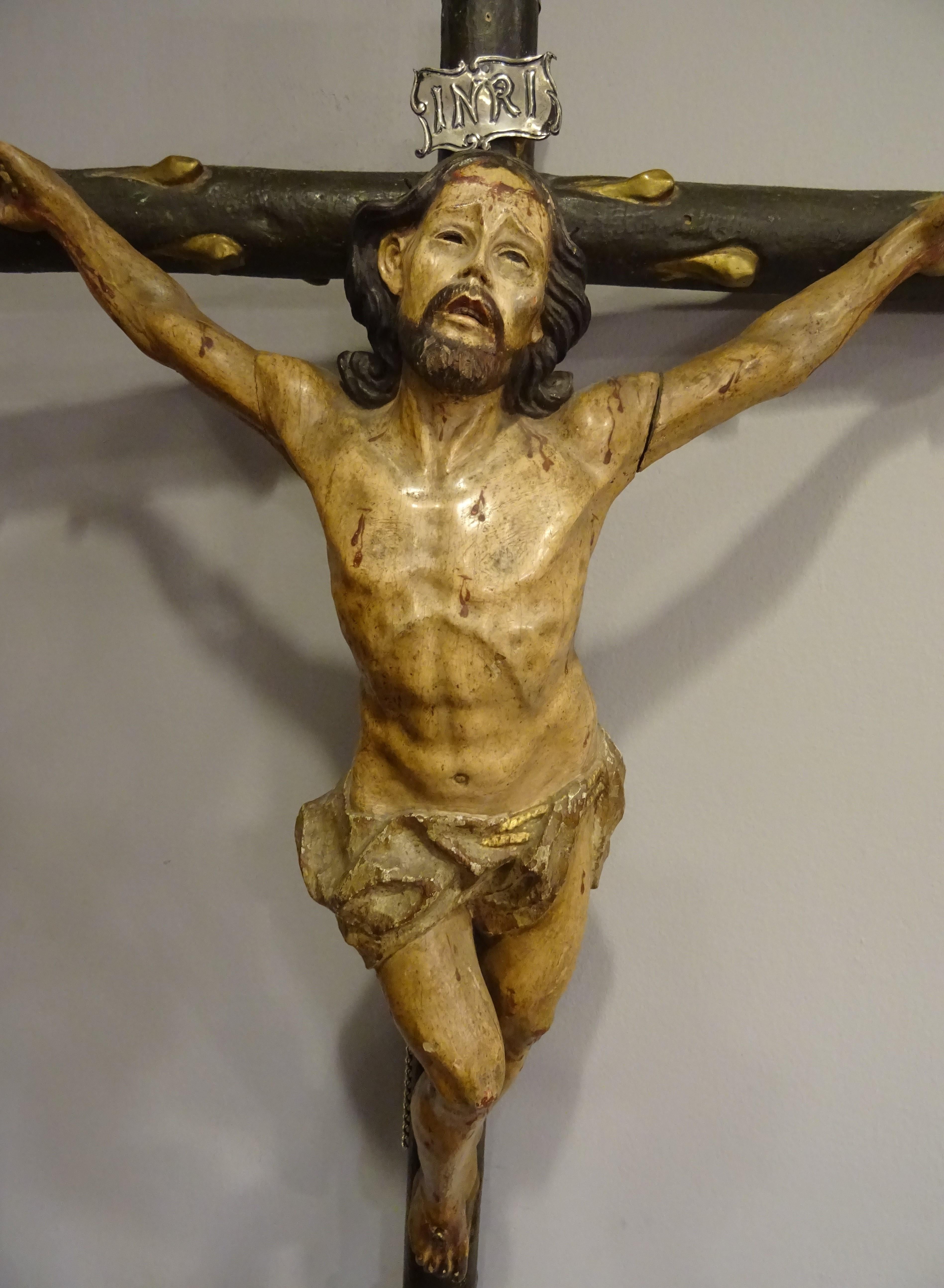 18th Hispanic Filipino Crucified  Christ  Carved Wood Sculpture  For Sale 1