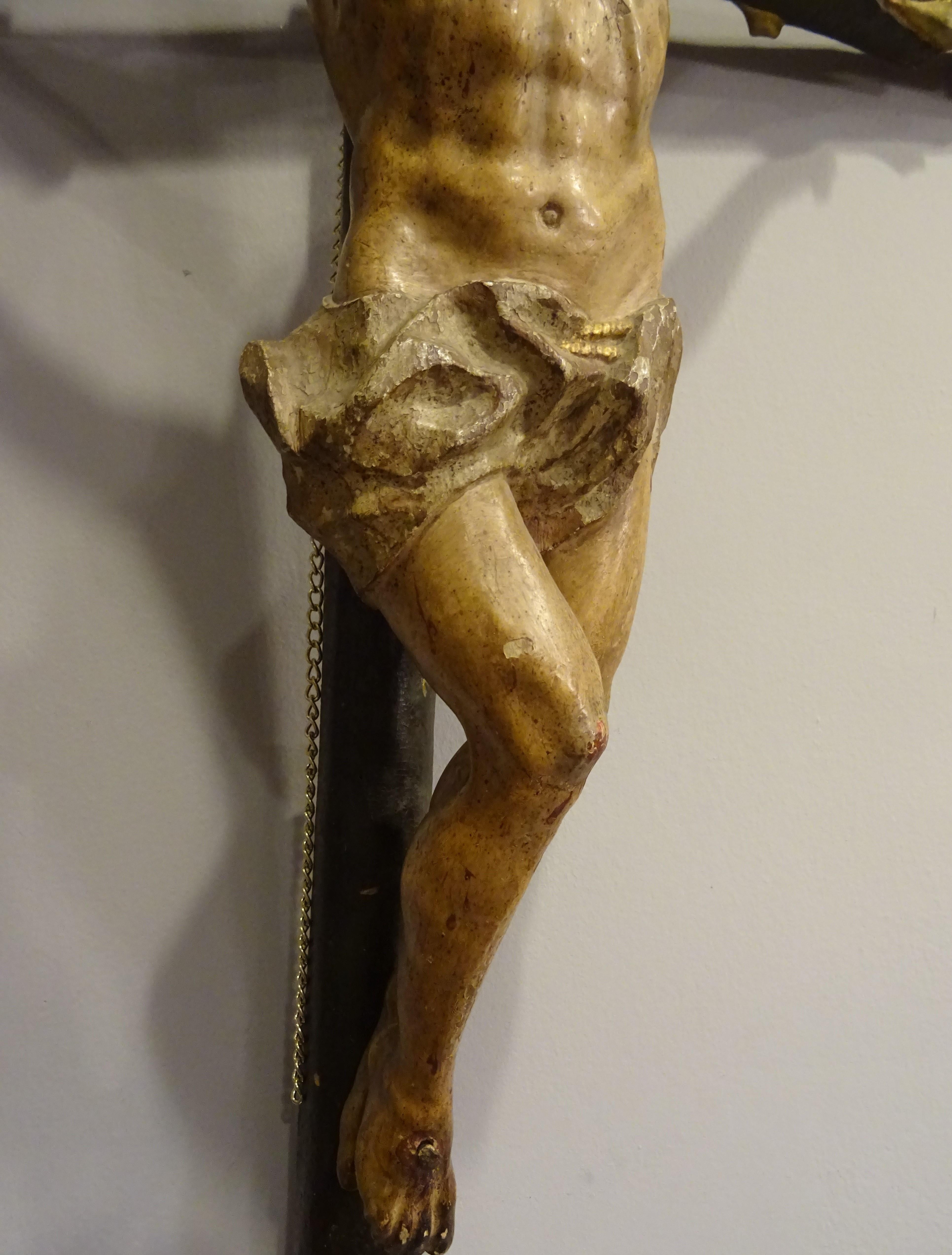 18th Hispanic Filipino Crucified  Christ  Carved Wood Sculpture  For Sale 2