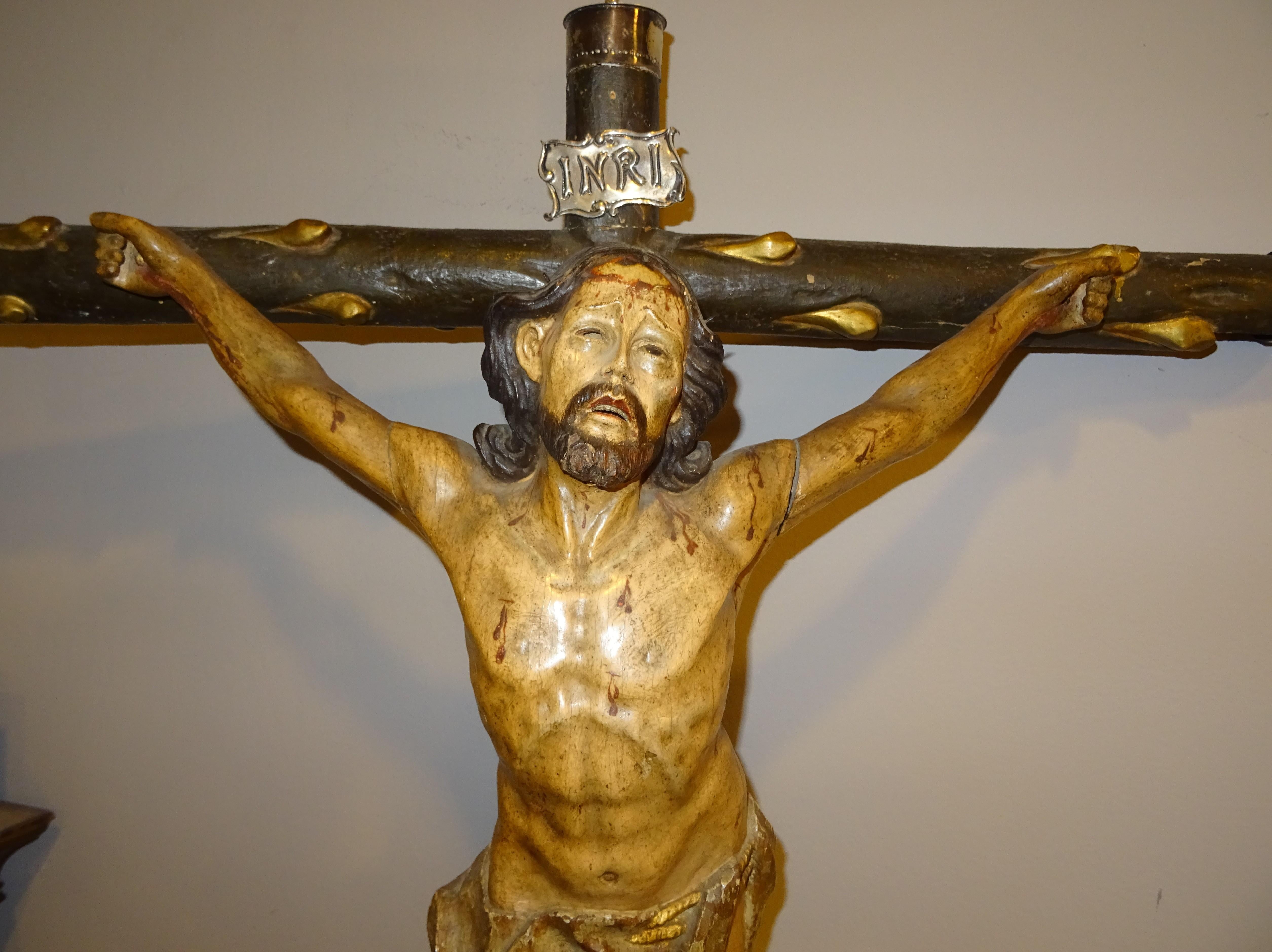 Philippine 18th Hispanic Filipino Crucified  Christ  Carved Wood Sculpture  For Sale