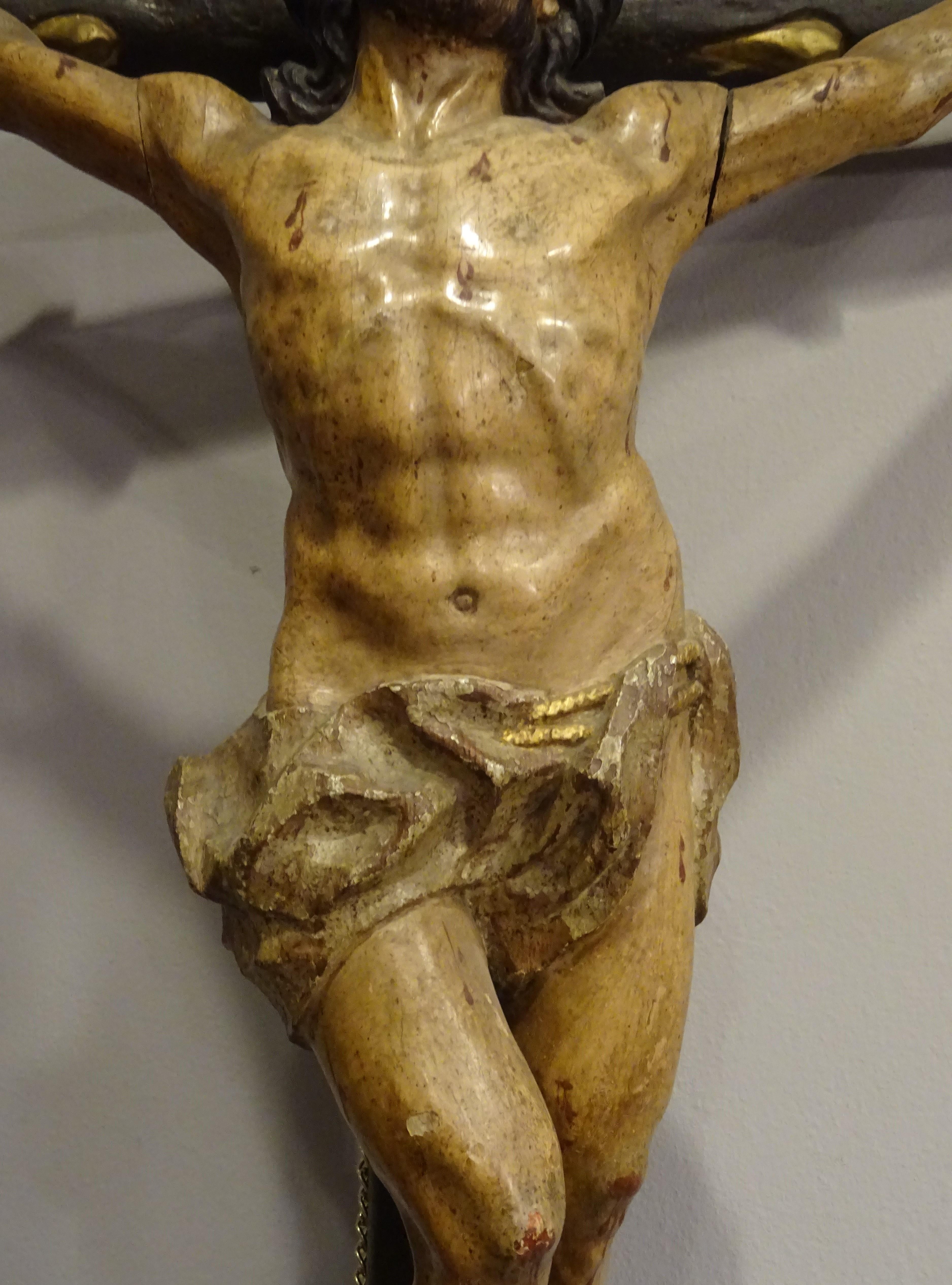 Mid-18th Century 18th Hispanic Filipino Crucified  Christ  Carved Wood Sculpture  For Sale