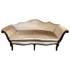 Antique 18th Century Italian Walnut Sofa with Beige Velvet Upholstery