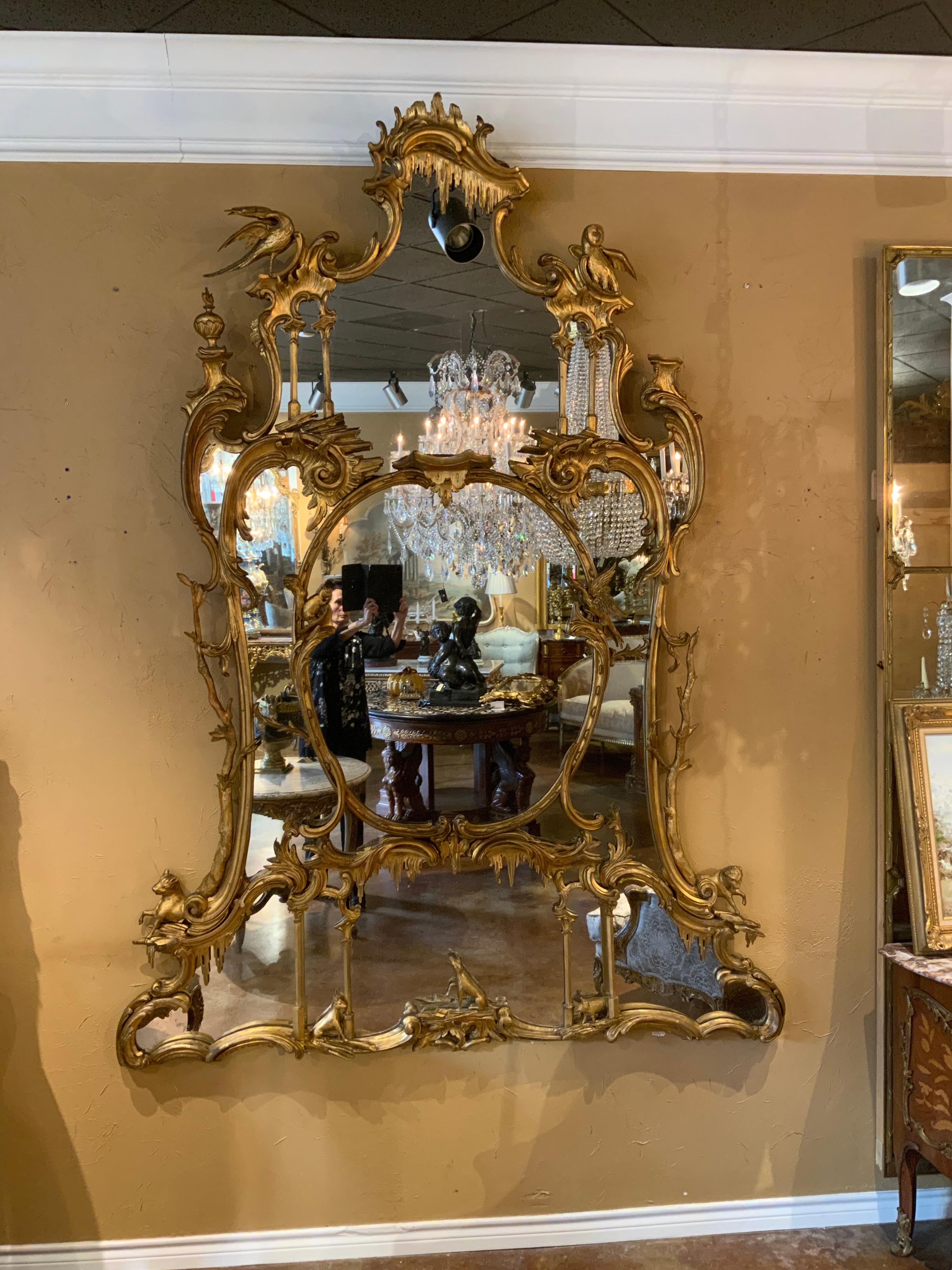 British 18th Century Period Gilt Carved Wood Chippendale Mirror After Thomas Johnson For Sale