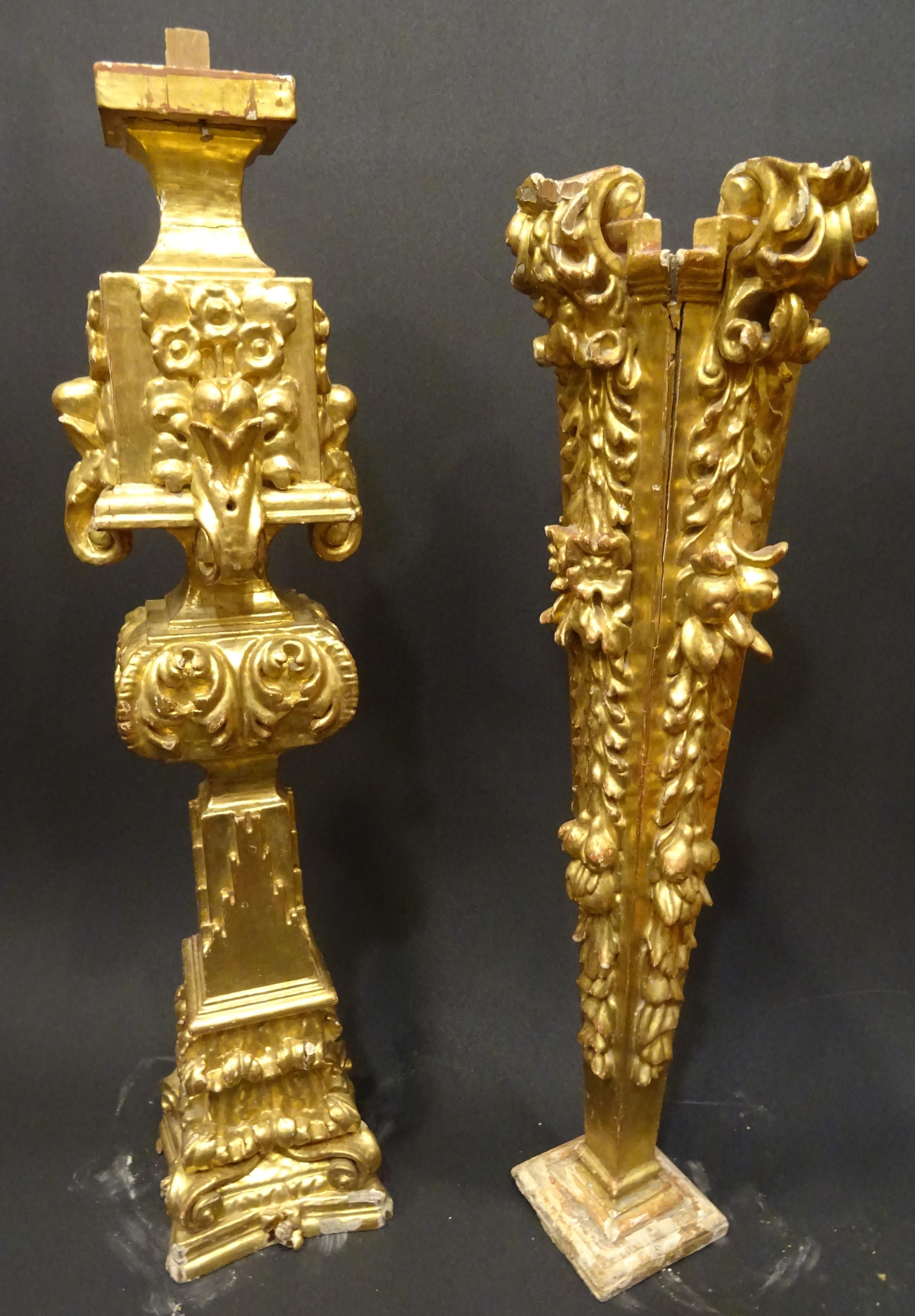 18th Century Spanish Baroque Carved and Gild Wood Couple of Pilaster 15