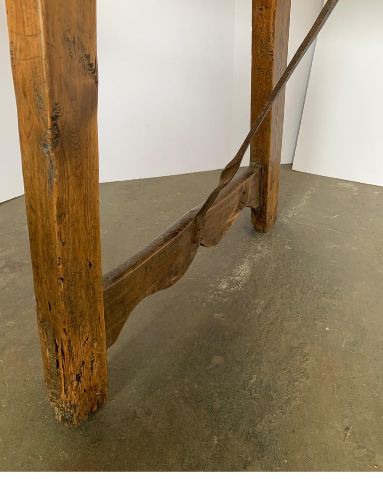 18th Century Spanish Walnut Table With Iron Stretcher In Distressed Condition For Sale In Houston, TX