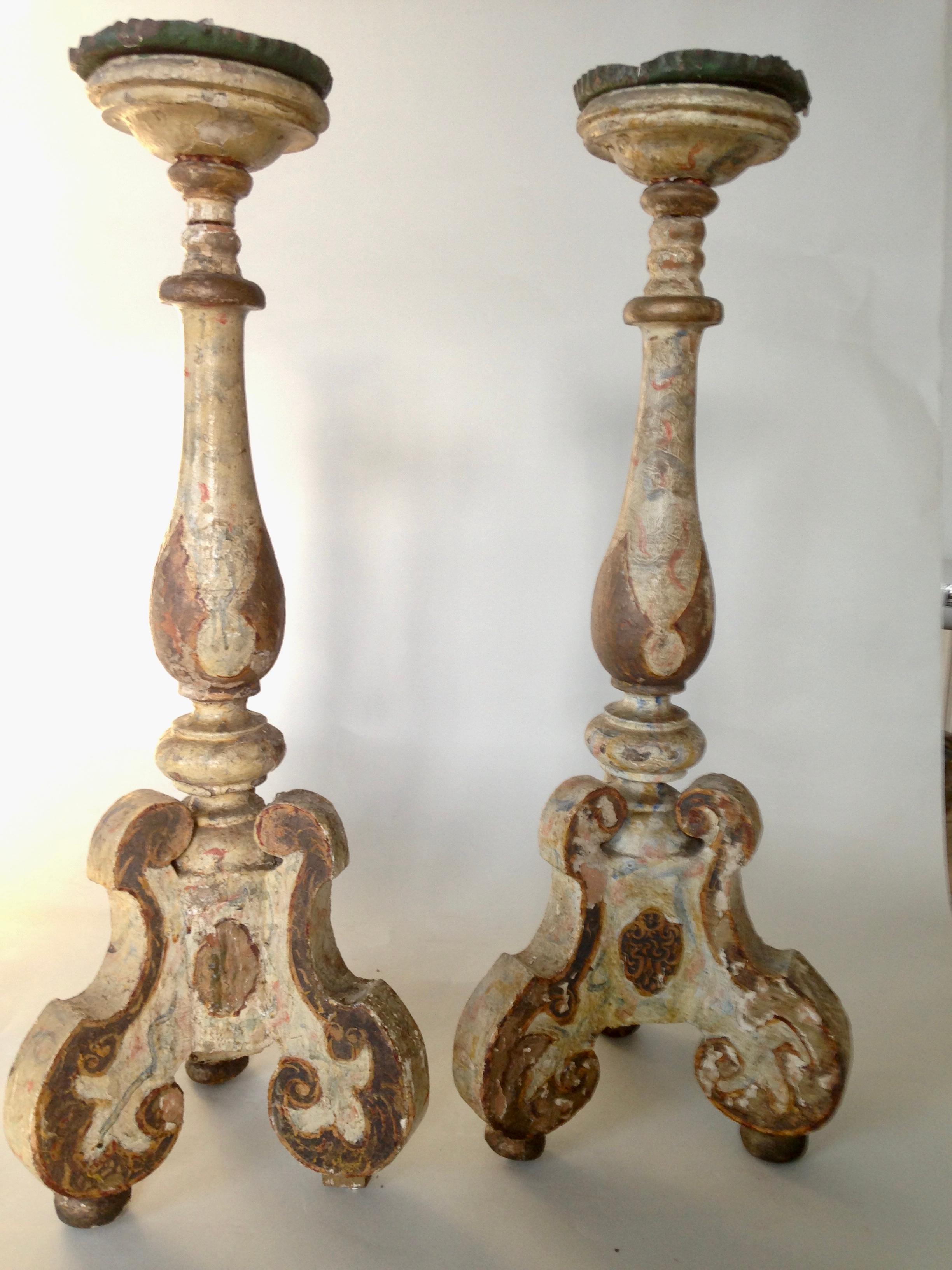 French 18th Century, Wooden, Church Candelabras For Sale