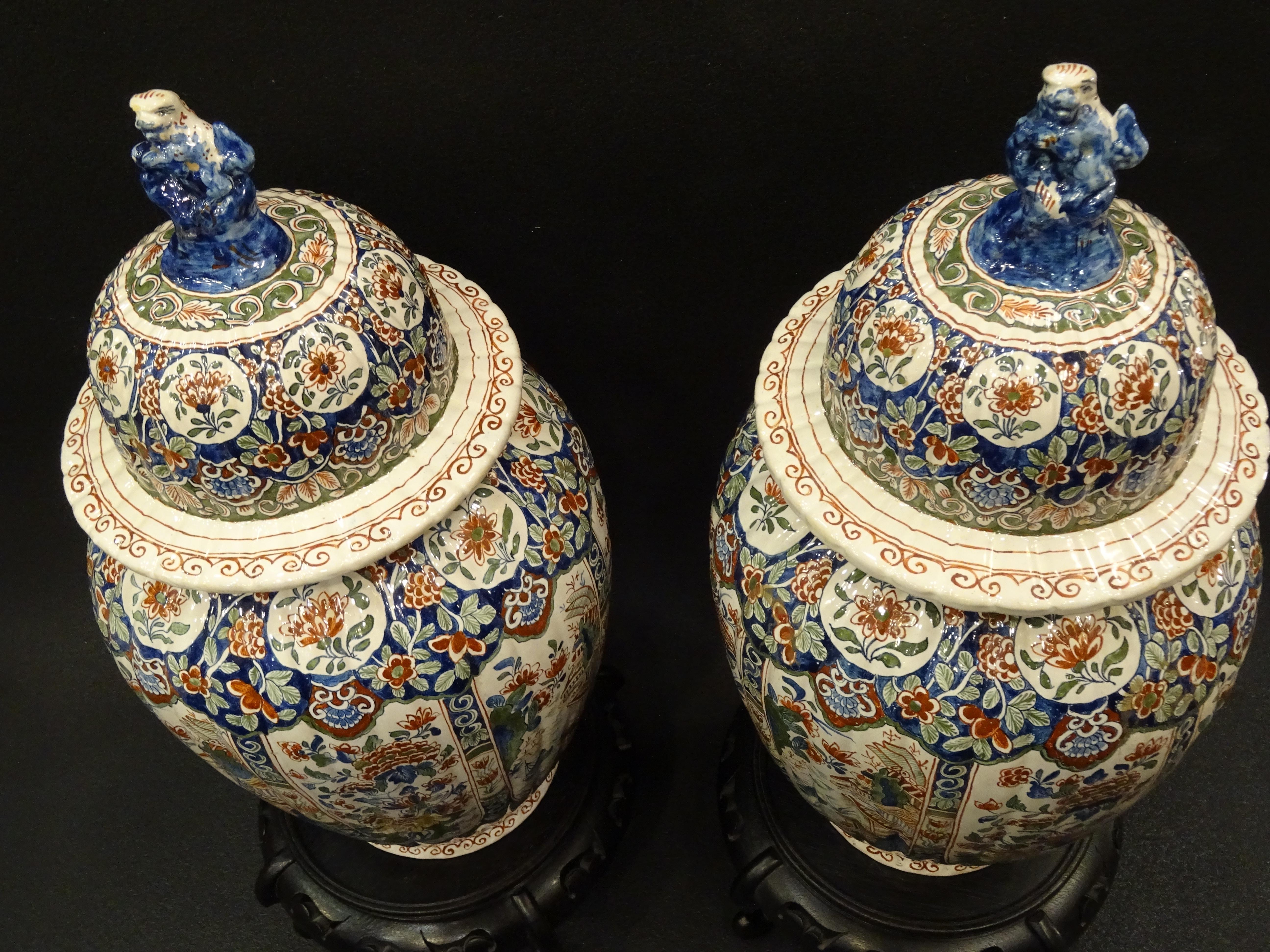 Early 19th Century Delft William Jacobsz V D K, Pair of Great Tibores in the Cashmere Palette
