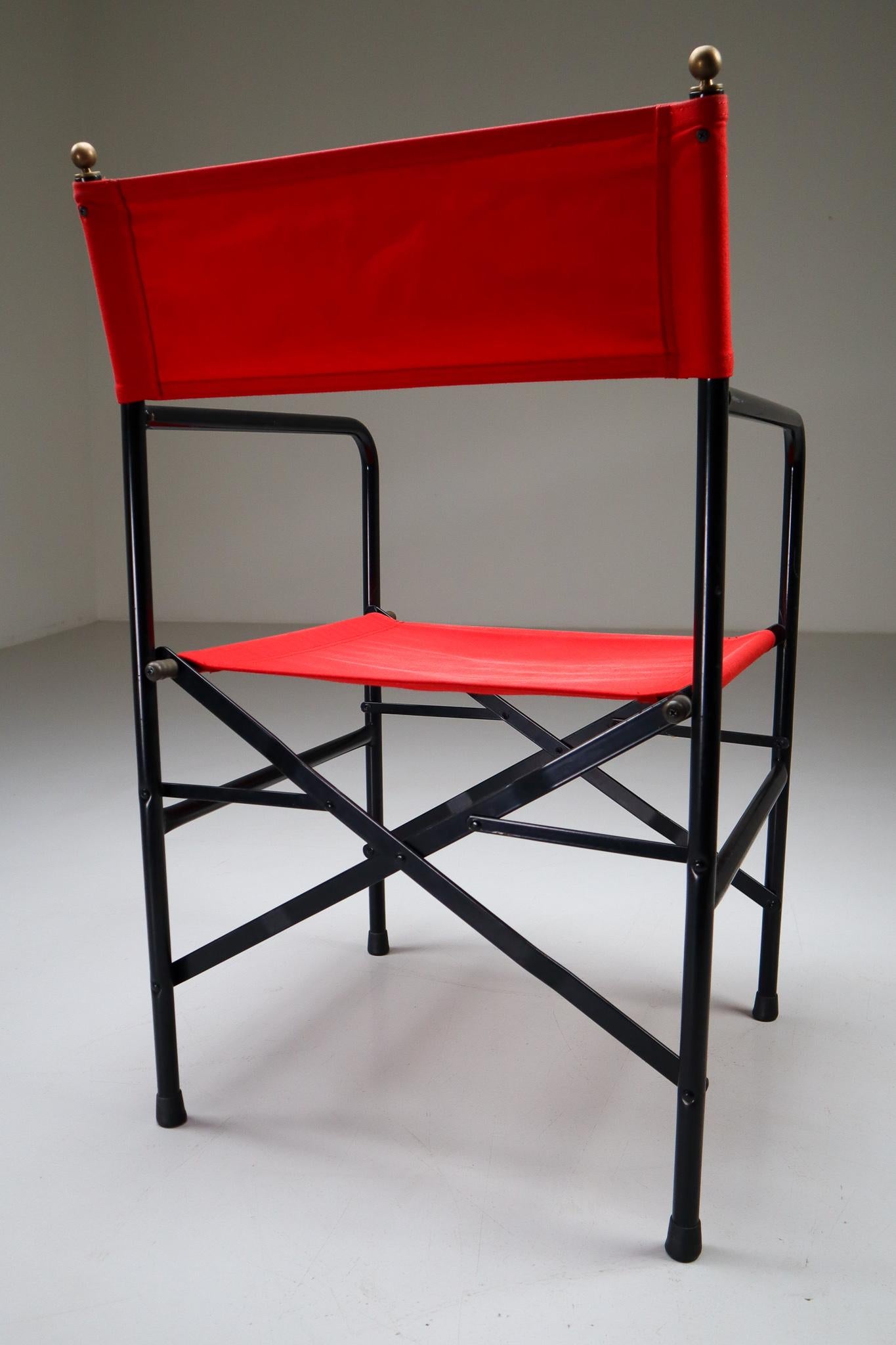 Italian 18 Venetian Folding-Patio-Garden Chairs in Steel, Brass and Red Fabric, 1980s For Sale