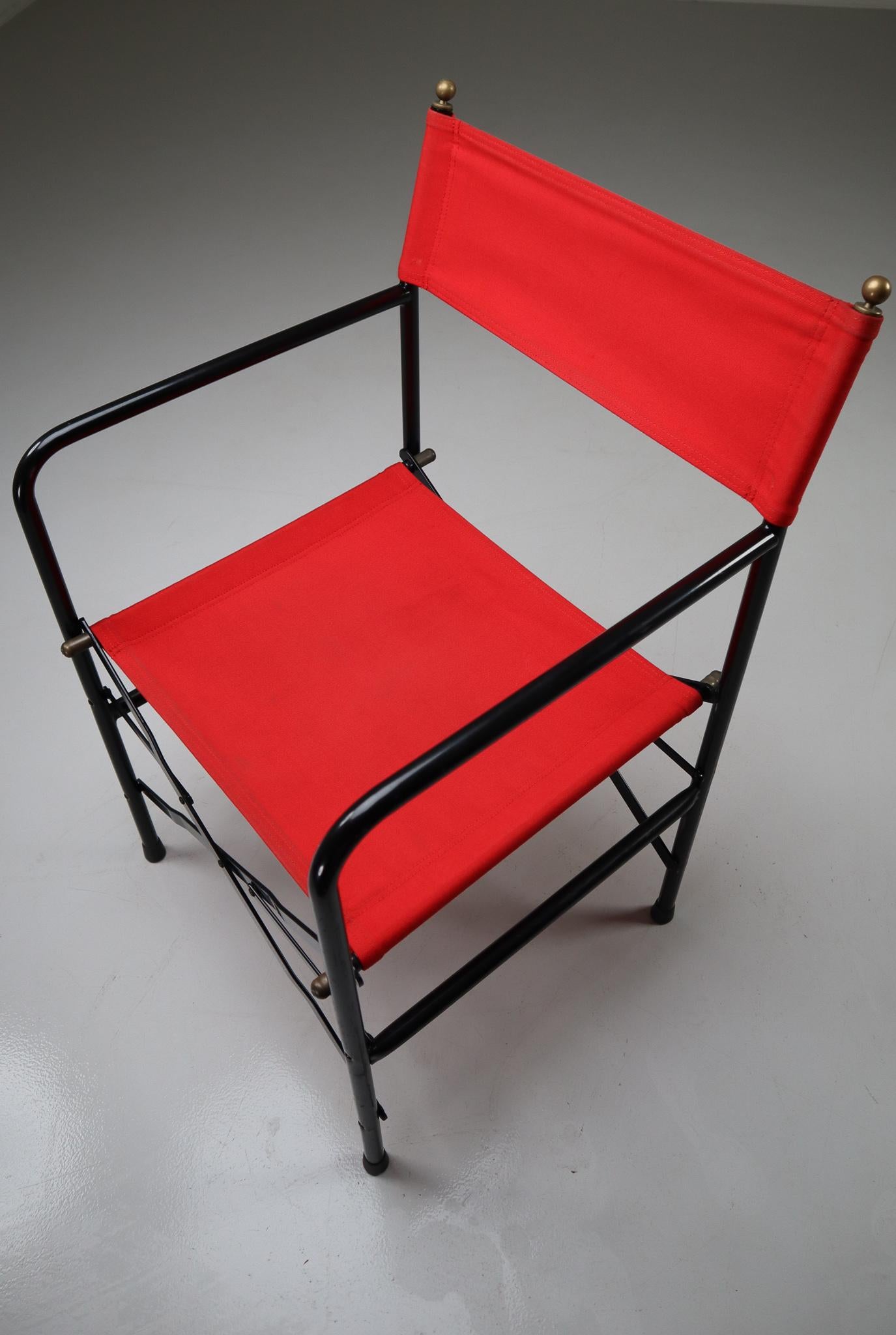 18 Venetian Folding-Patio-Garden Chairs in Steel, Brass and Red Fabric, 1980s For Sale 2