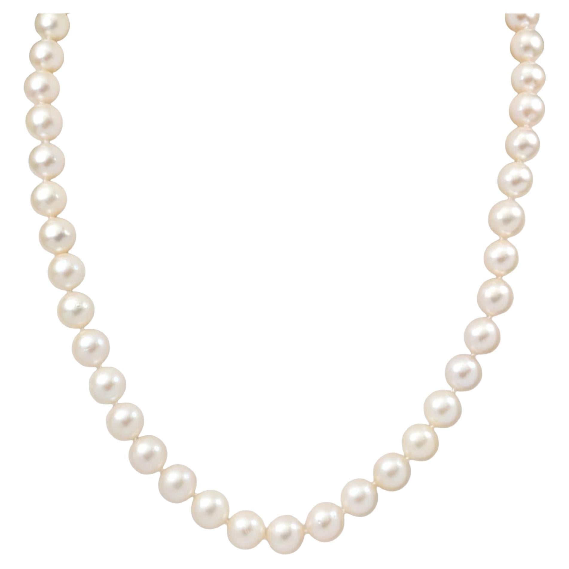 Collana di perle coltivate Akoya vintage da 18" con chiusura in oro giallo 14K