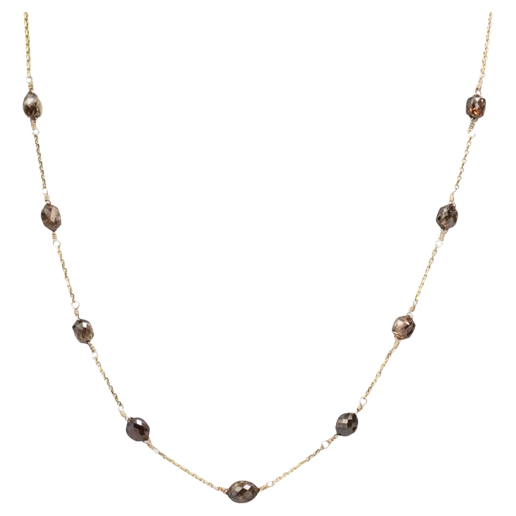 Vintage 18.25" Natural Brown Diamond(8.91ct) Tincup Necklace in 18K Yellow Gold