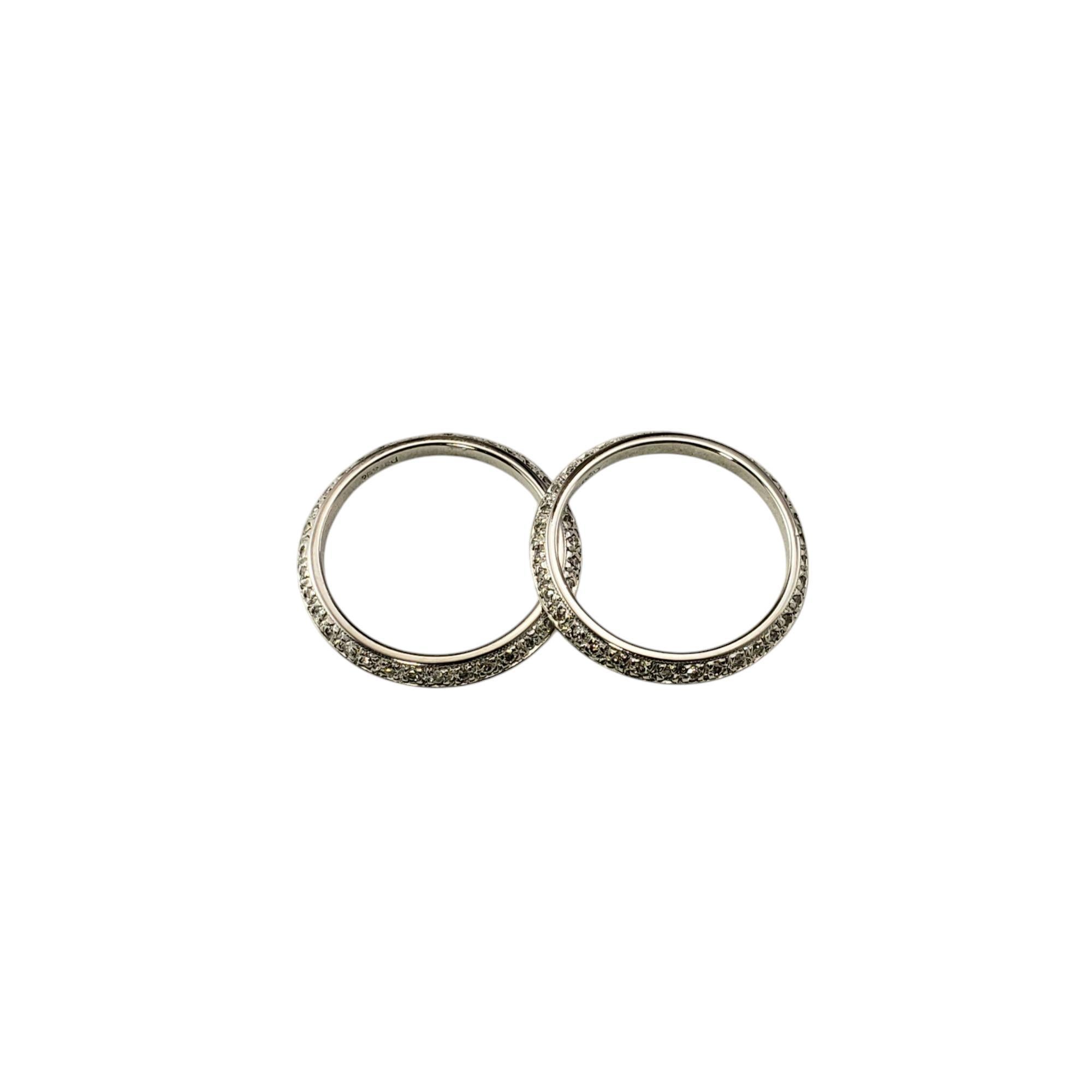 Contemporary 18 White Gold and Diamond Set of 2 Eternity Bands Size 5.5 #20979 For Sale