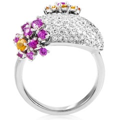 18 White Gold Diamond Pave Multi-Sapphire Ring