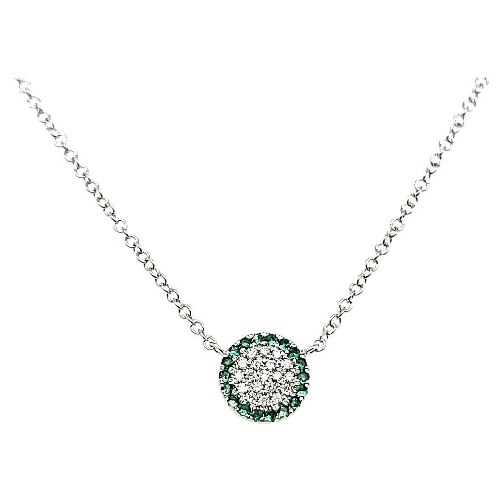 18 Collana in oro bianco con smeraldo 0,07 carati tondi e diamanti