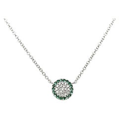 18 White Gold Emerald Cts 0.07 Round Diamond Necklace