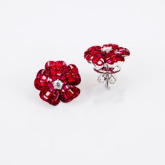 18 White Gold Flower Ruby Invisible Stud Earrings