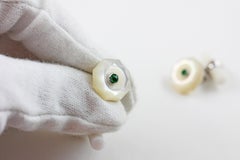 18 White Gold Mother of Pearl Emeralds Cabochon Cufflinks