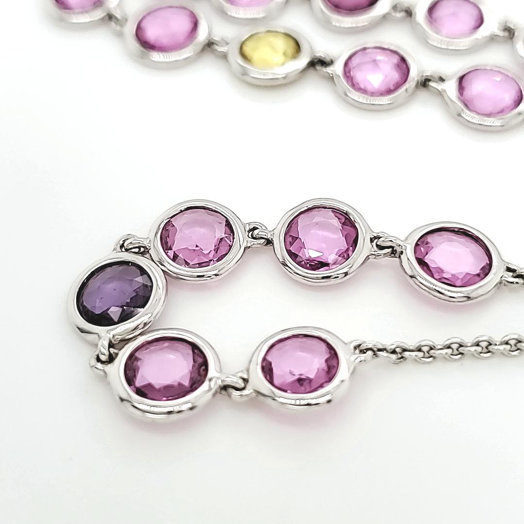 Contemporary 18 White Gold Pink Sapphire Diamond Necklace For Sale