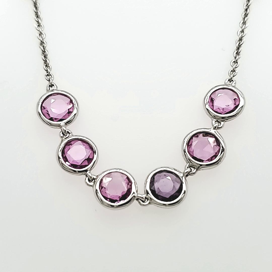 Taglio brillante Collana in oro bianco 18 Pink Diamond con zaffiro in vendita