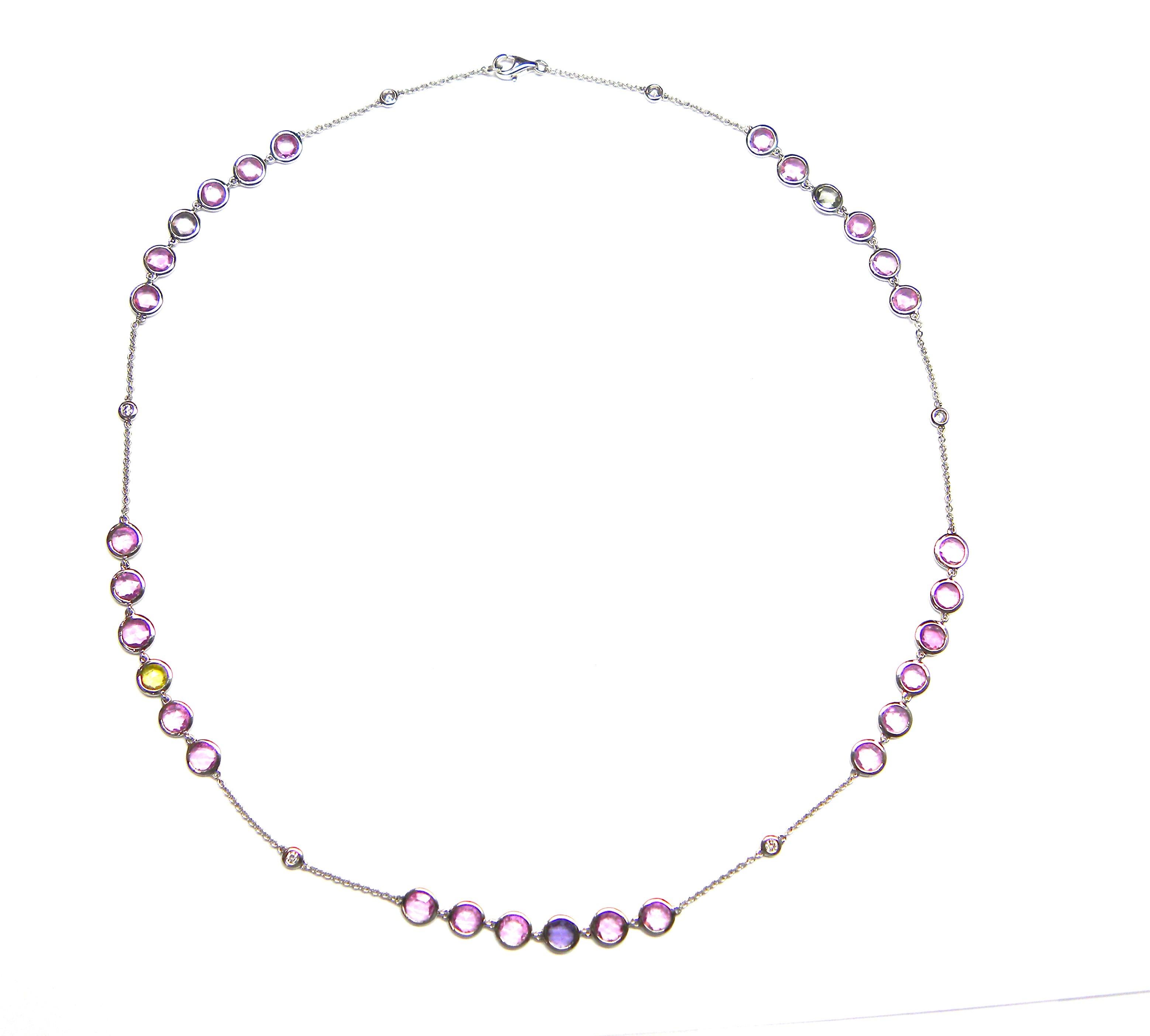 Women's 18 White Gold Pink Sapphire Diamond Necklace For Sale