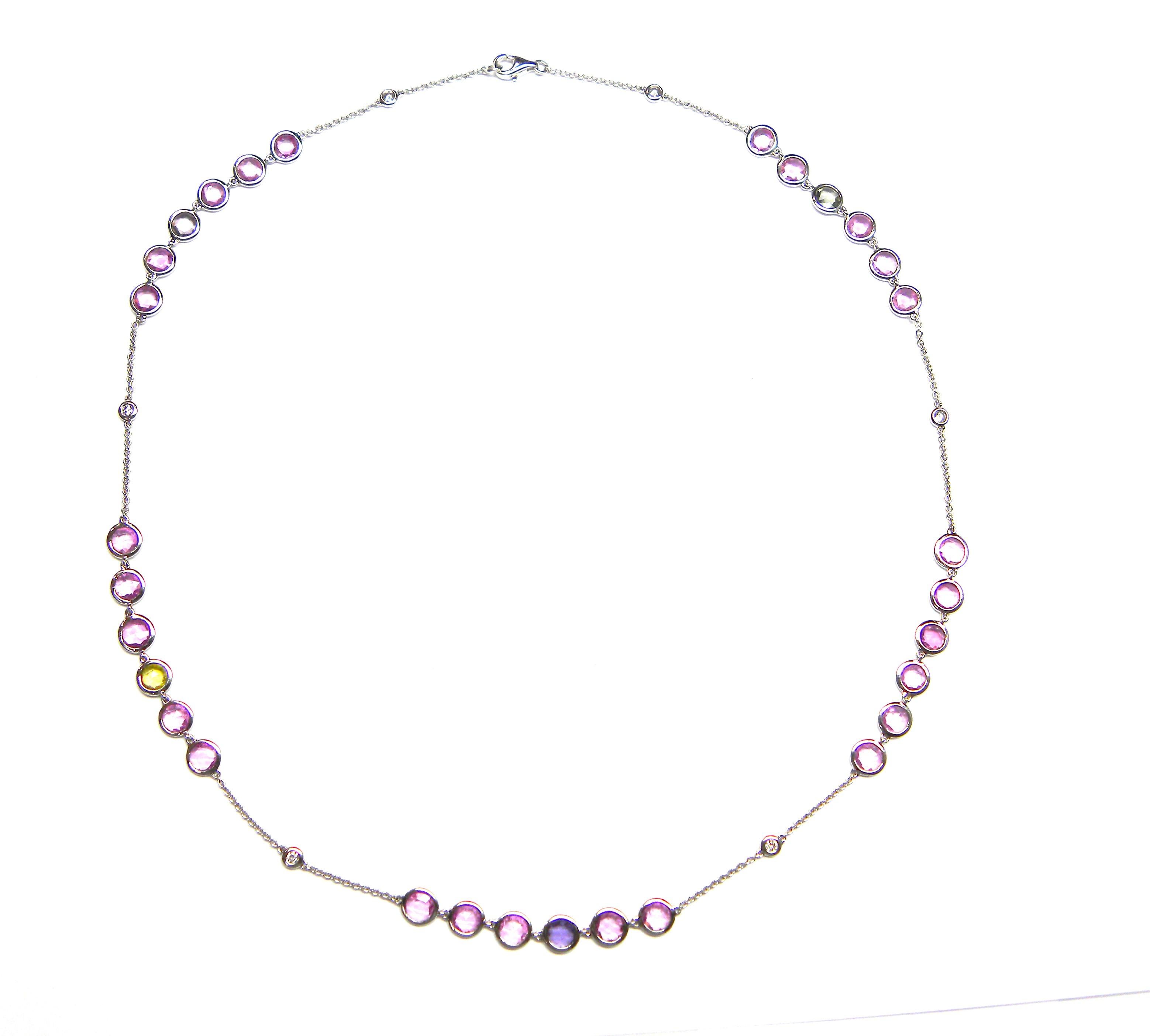 Donna Collana in oro bianco 18 Pink Diamond con zaffiro in vendita
