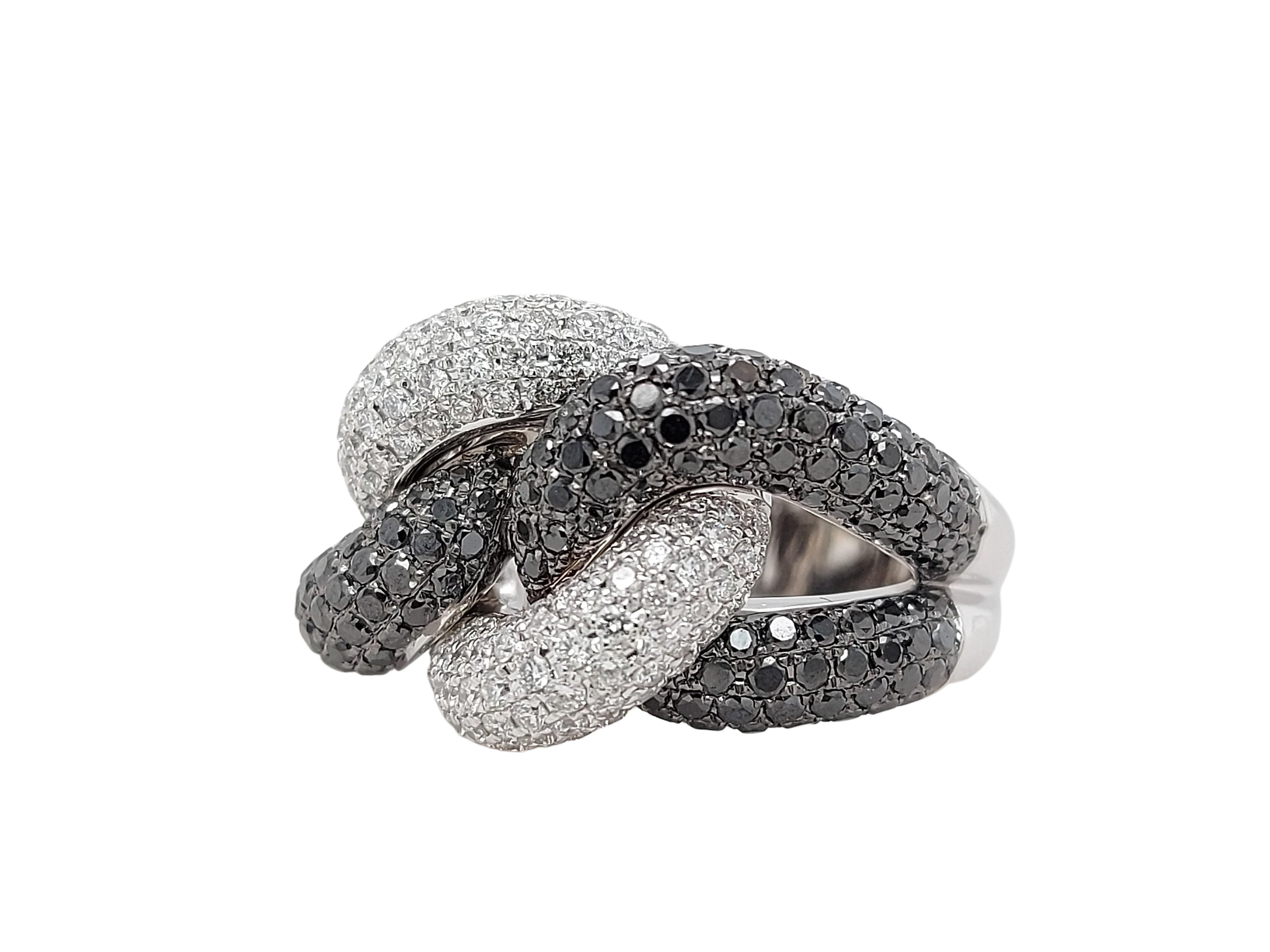 Artisan 18 White Gold Ring With 1.17ct White and 2.30ct Black Diamonds For Sale