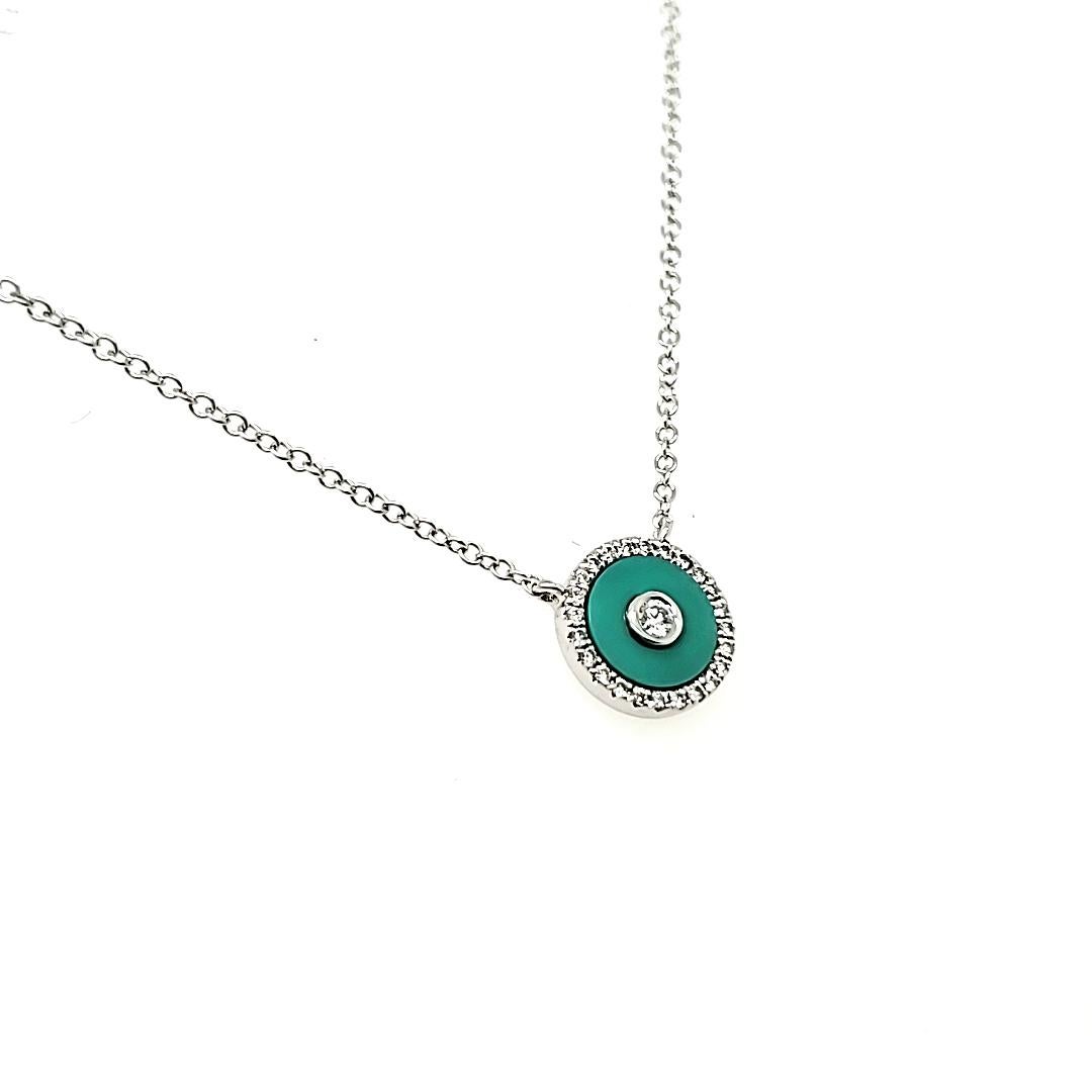 Contemporaneo 18 Collana in oro bianco con diamanti a castone e turchese da 0,47 carati in vendita