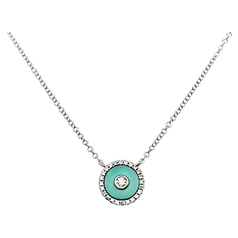 18 White Gold Turquoise Cts 0.47 Bezel Diamond Necklace