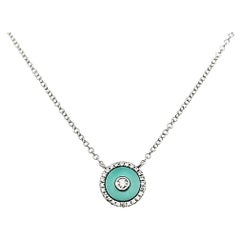 18 White Gold Turquoise Cts 0.47 Bezel Diamond Necklace