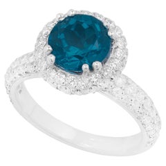 18 White Gold, White Diamonds and Blue London Topaz Engagemnet Ring