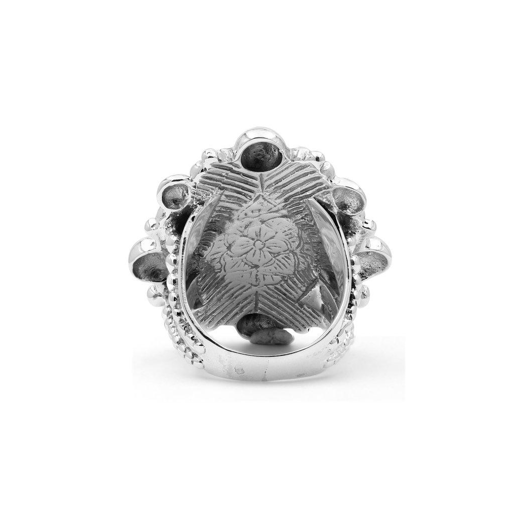 For Sale:  18 x 18 Cushion Pale Smokey Carved Ring in Decorative Sterling Silver 3