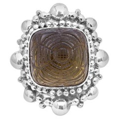 18 x 18 anneau coussin en argent sterling décoratif sculpté en Smokey pâle