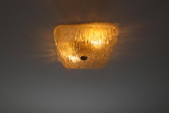 18 Large Modernist Textured Ice Glass Flush Mounts or Wall Lights with Brass