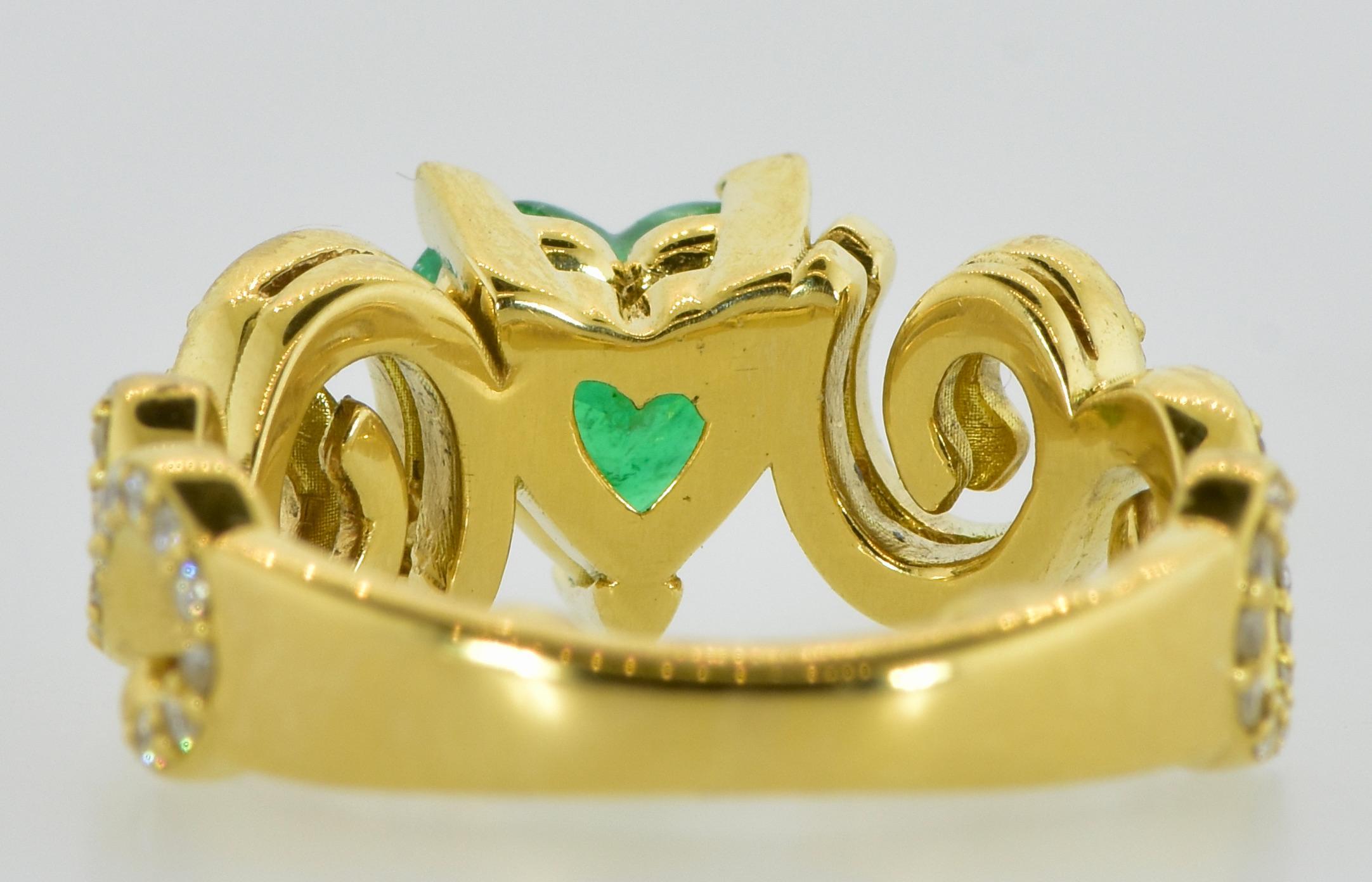 18 yellow gold,  Fine Vivid Green Emerald and White Diamond Contemporary Ring 2