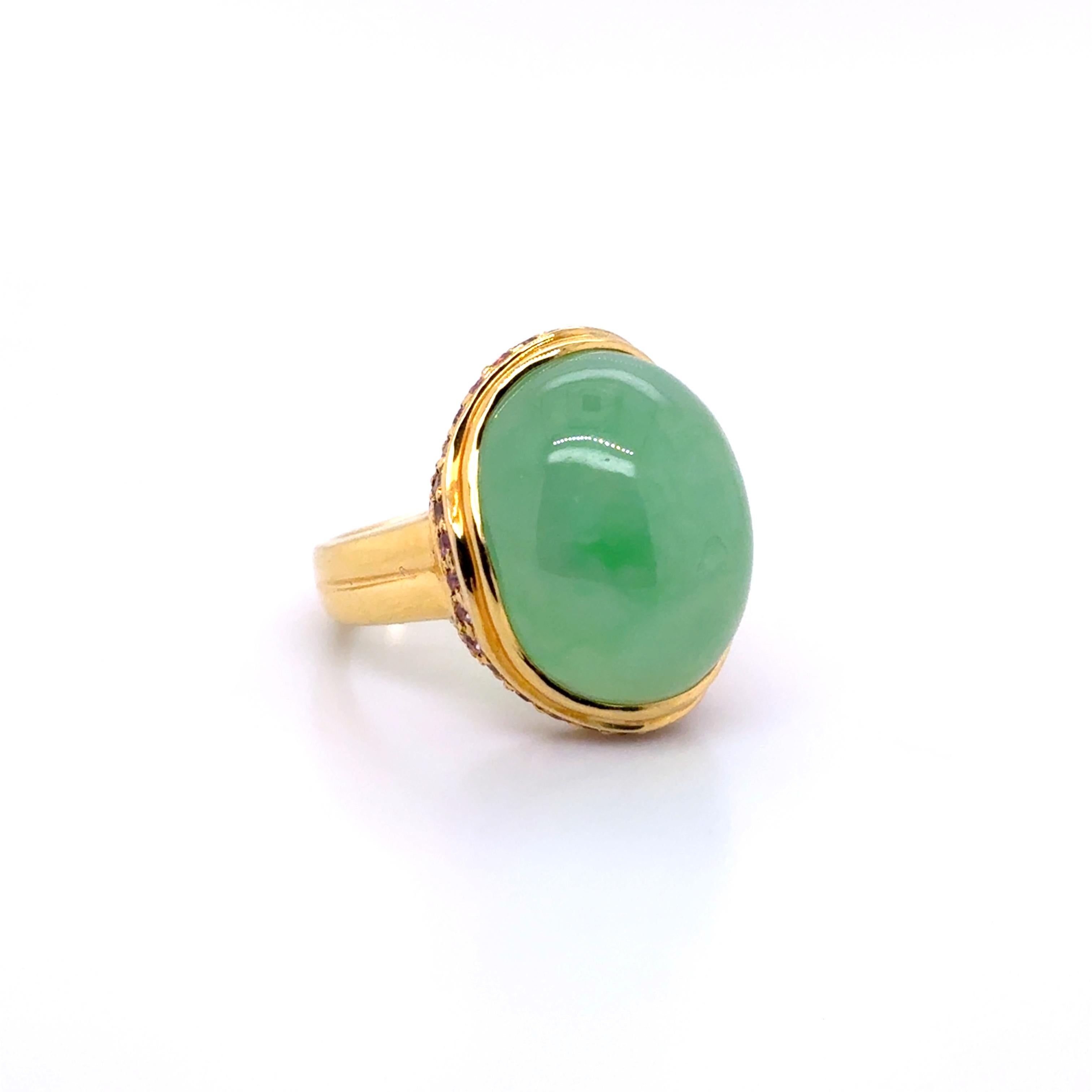 Anello di fidanzamento in oro giallo 18, zaffiro di giada da 0,54 carati e diamante da 0,23 carati in vendita 4