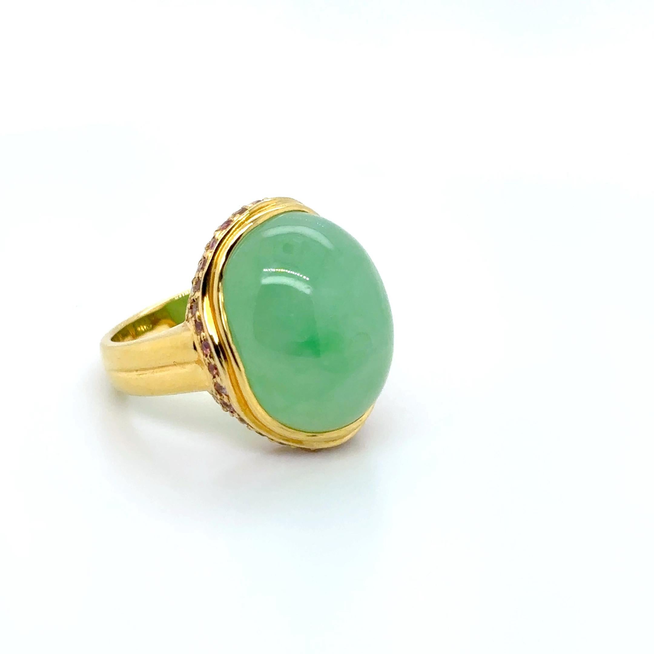 Anello di fidanzamento in oro giallo 18, zaffiro di giada da 0,54 carati e diamante da 0,23 carati in vendita 5