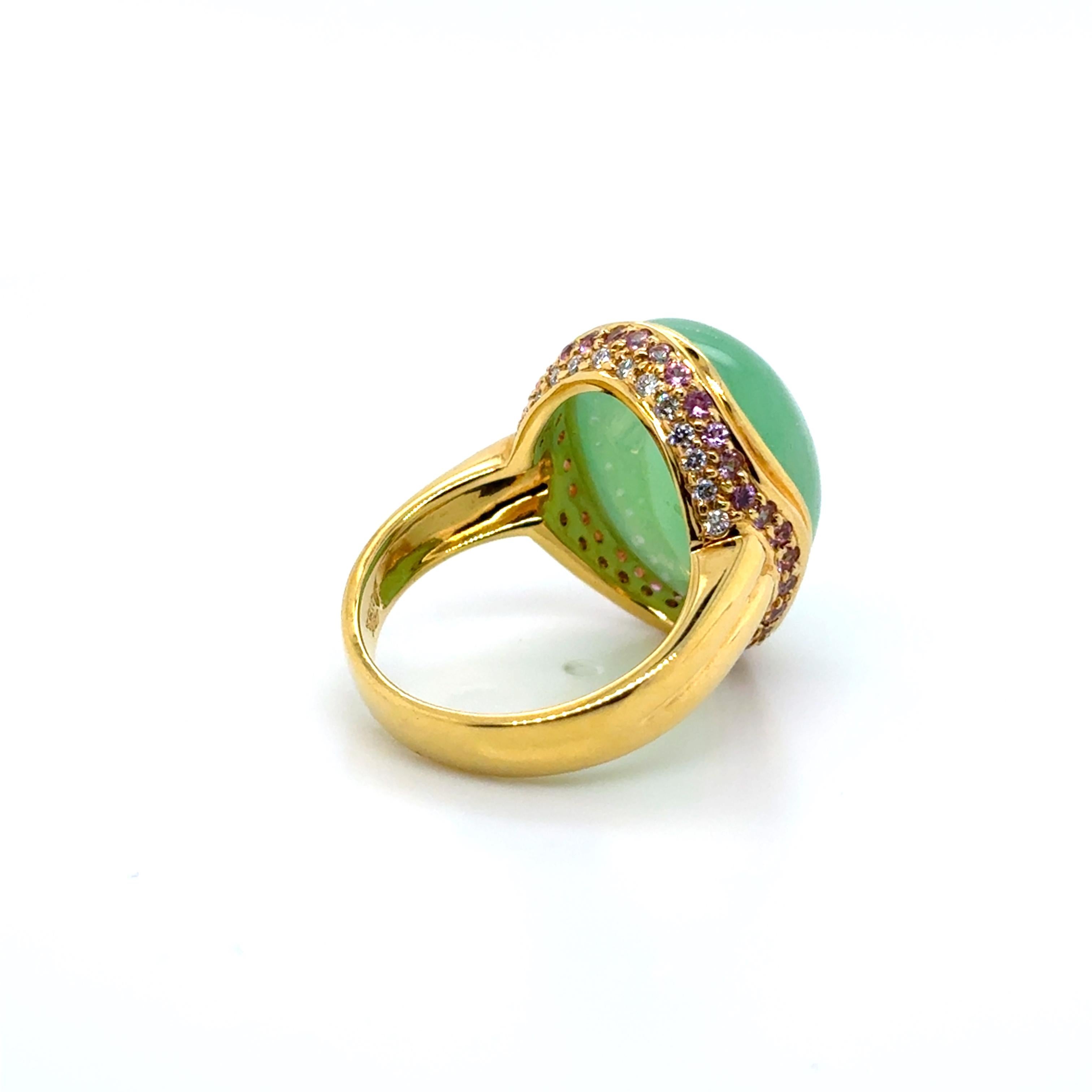 Anello di fidanzamento in oro giallo 18, zaffiro di giada da 0,54 carati e diamante da 0,23 carati in vendita 6