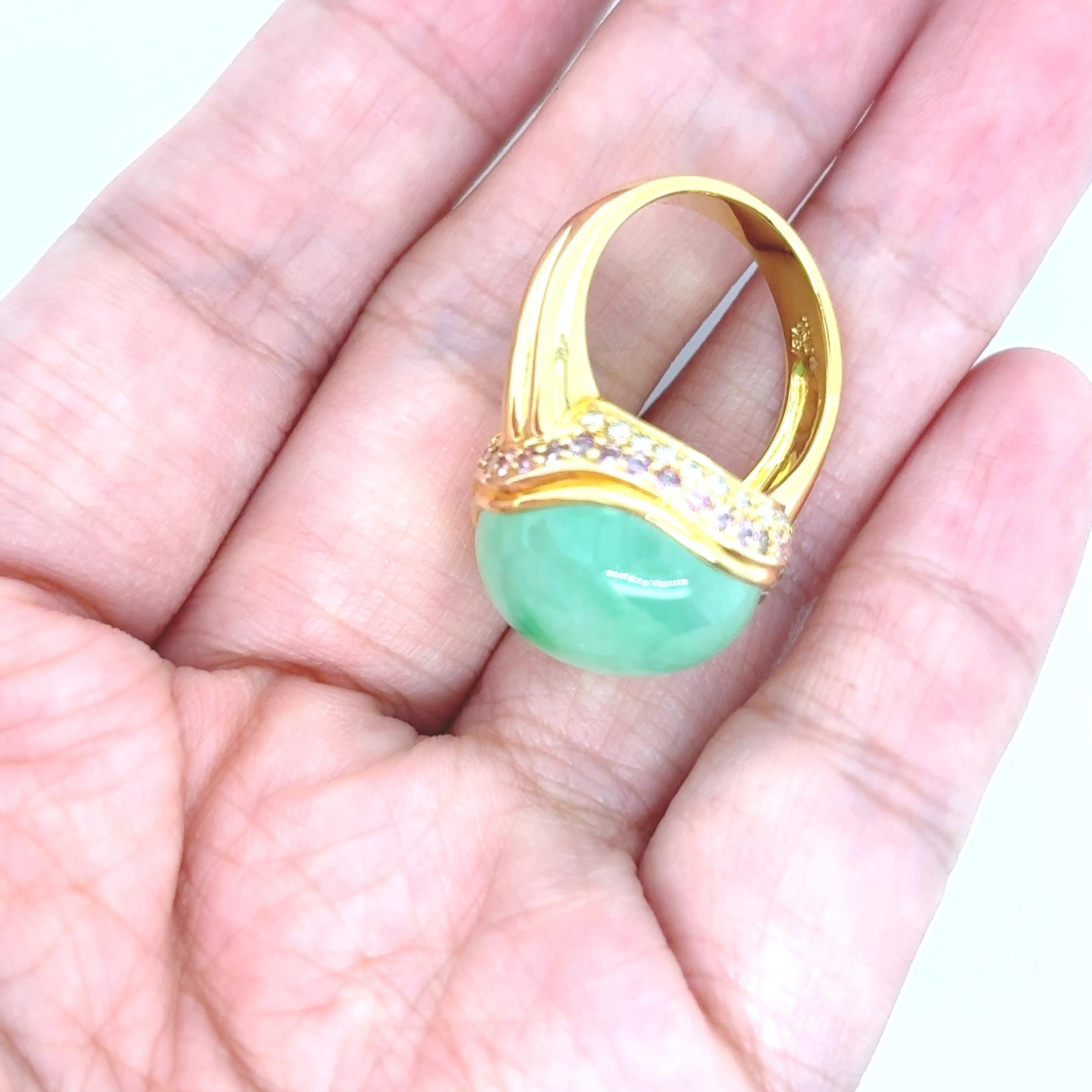 Anello di fidanzamento in oro giallo 18, zaffiro di giada da 0,54 carati e diamante da 0,23 carati in vendita 10